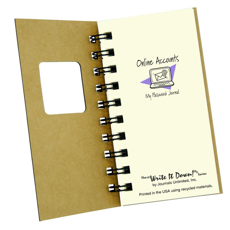 Write it Down series by Journals Unlimited, Online Accounts, My Password Journal, Mini-Size 3â€x5.5â€, Kraft Hard Cover, Made in USA - Image 2